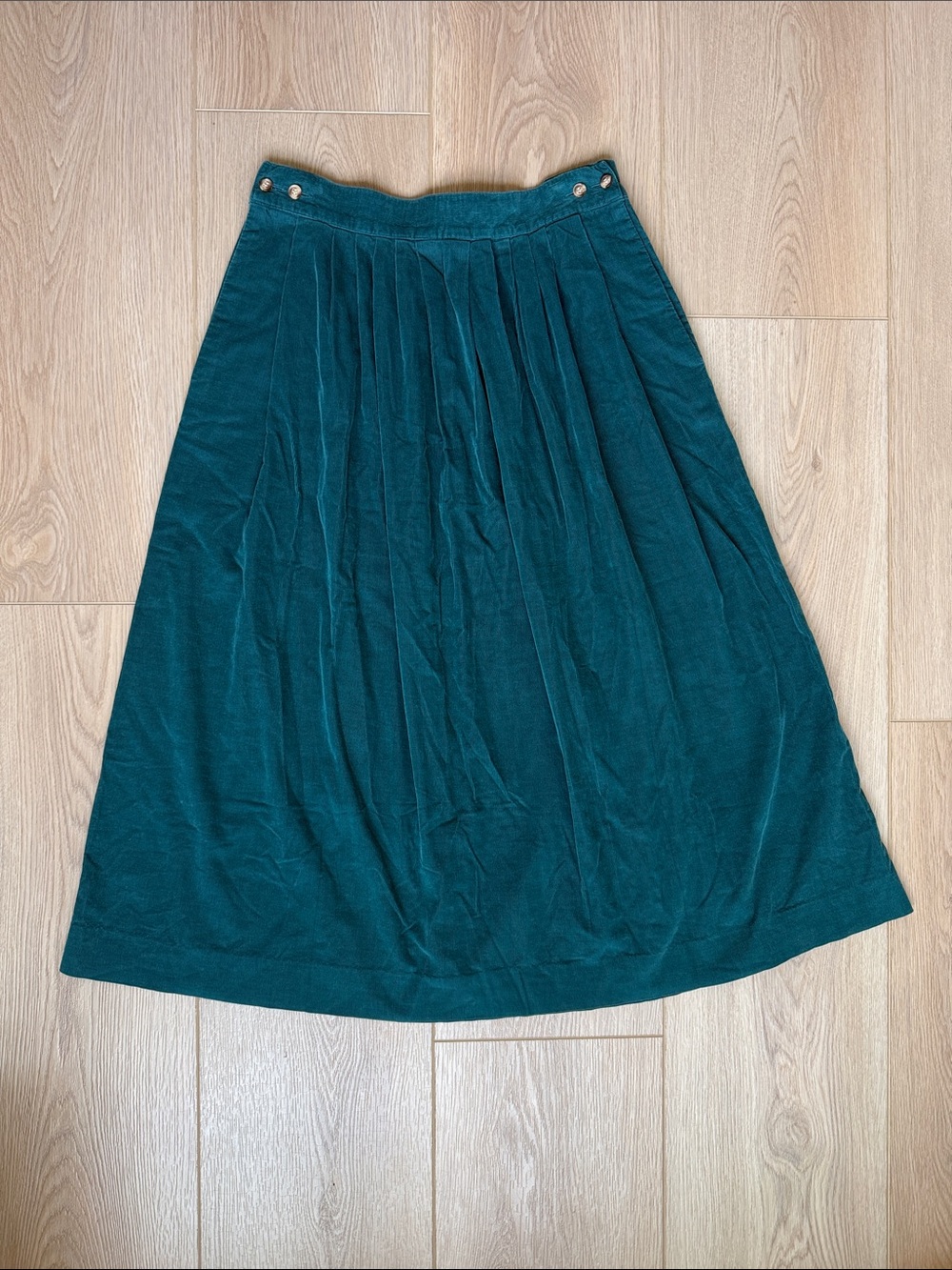 Vintage Corduroy Midi Skirt Eddie Bauer Teal Green 90s Pleated A-Line Size 12